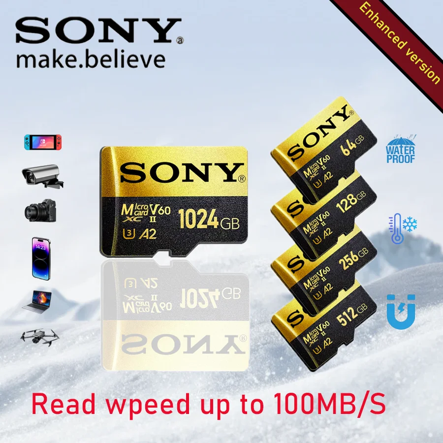 بطاقة سوني مايكرو SD 2 تيرا بايت 1 تيرا بايت 512 جيجا بايت 256 جيجا بايت U3 V60 4K بطاقات ذاكرة فلاش صغيرة للهاتف وكاميرا الكمبيوتر #1