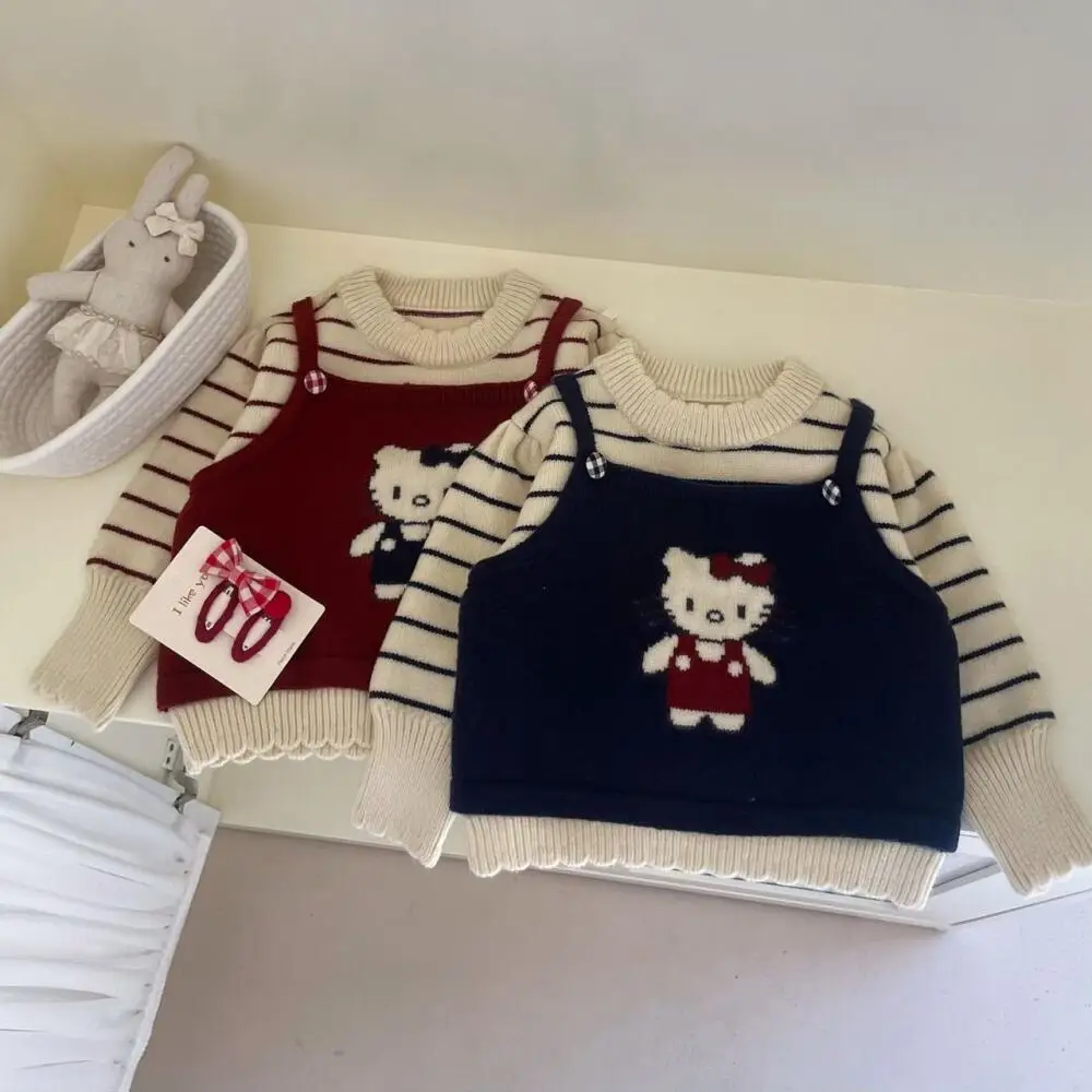 

Sanrio HelloKitty Girl's Sweater Autumn/winter New Fashionable Innerwear Straps Tank Top Fake Two Piece Sweater Girl Cute KT Top