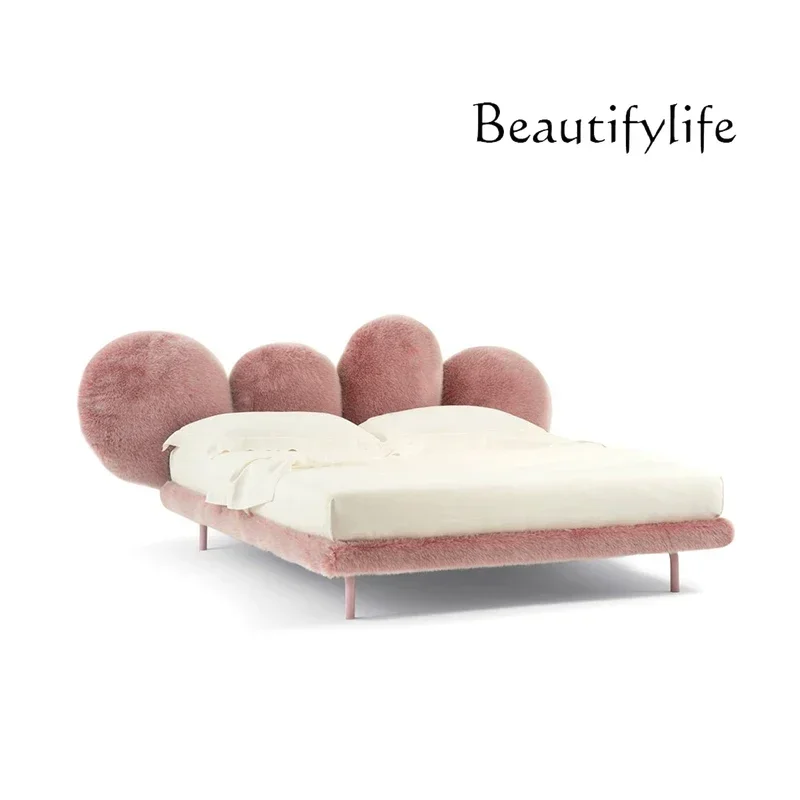 

V Italian Minimalist Fabric Bed Modern Minimalist Light Luxury Princess Pink Bed Designer French Master Bedroom Wedding Bed