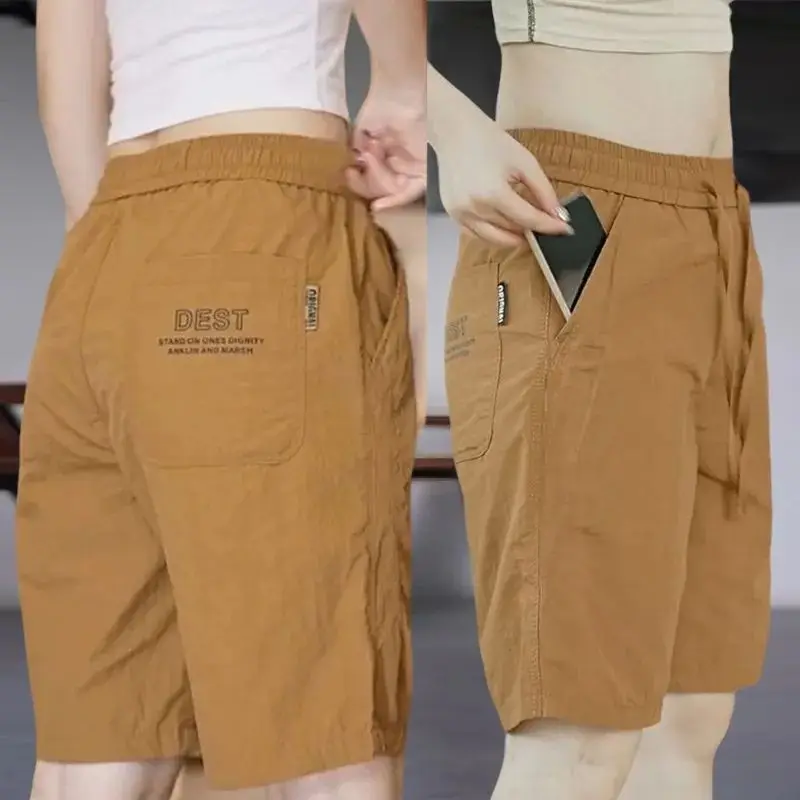 

Women's Ice Silk Sports Shorts Summer Thin Casual Knee Length Pants Loose Quick-Dry Trendy Slim Plus Size Five Point Shorts