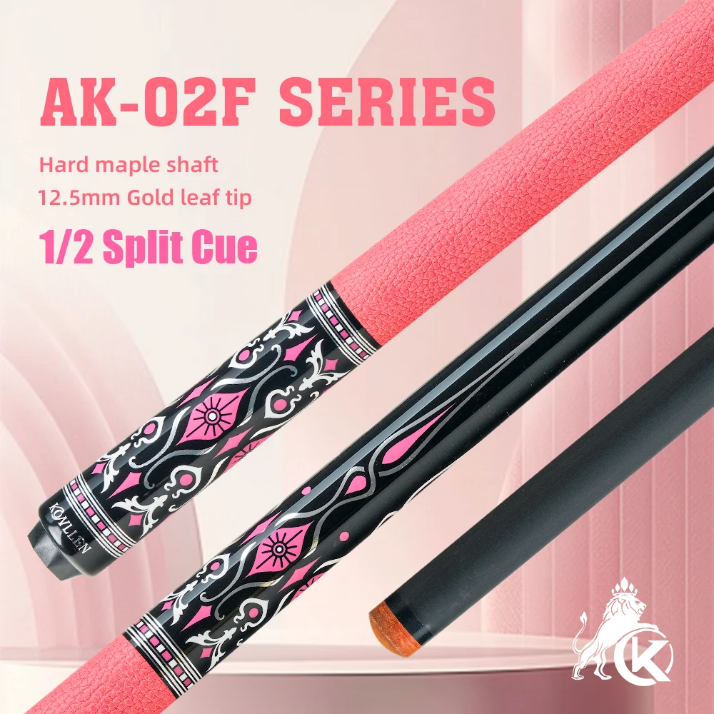 KONLLEN AK-02F Carbon Fiber Pool Cue Stick with 12.5mm Tip Pink Leather Grip Low Deflection Suitable for Woman for Billiard Cue