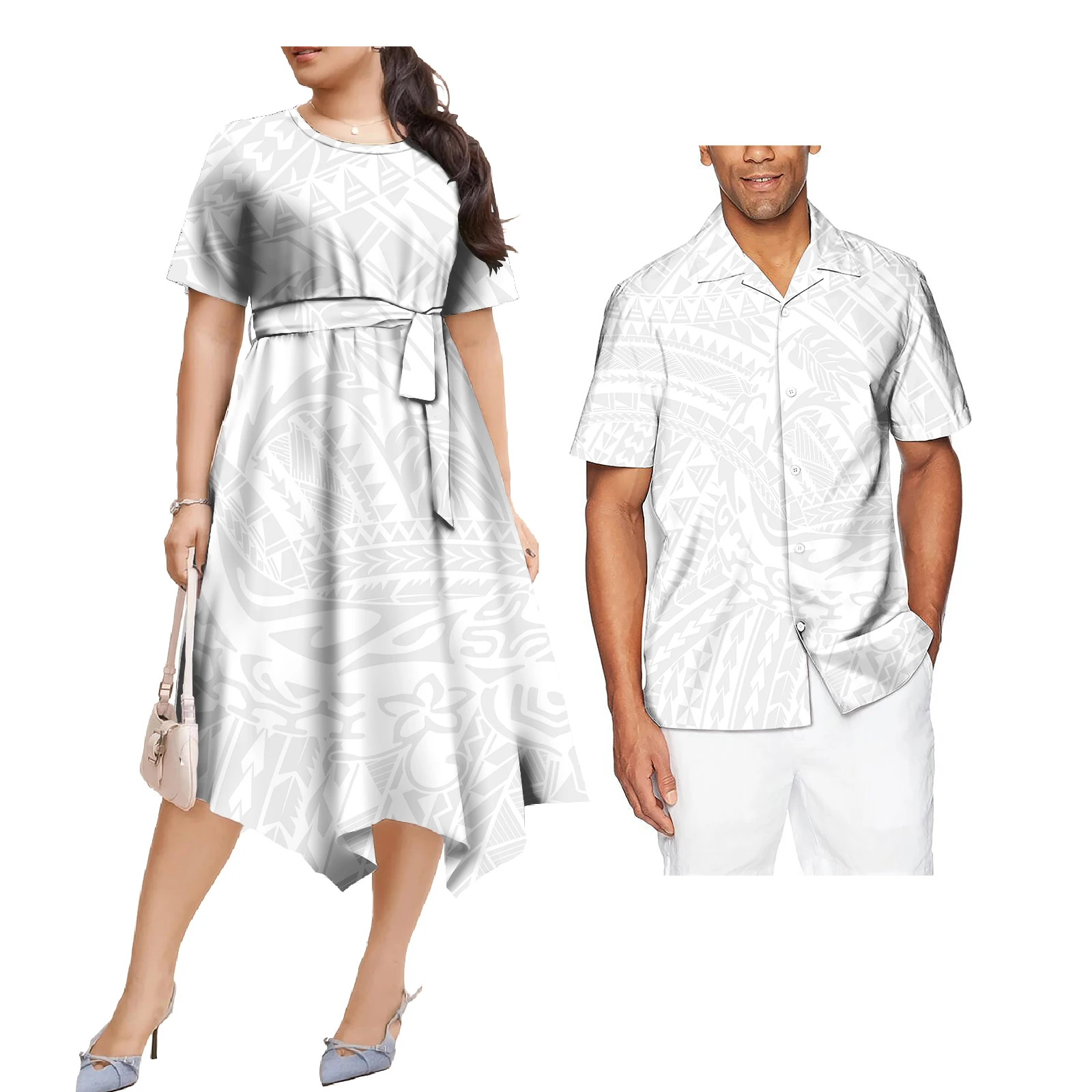 Couple Samoa Clothes Polynesian Tribal Design Casual Women Dress And Men Shirts Elegant Match Clothes