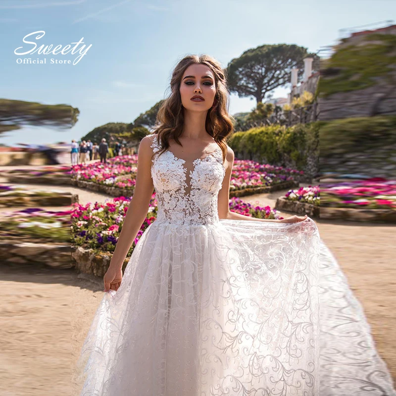 Robe de mariée trapèze en dentelle, sans manches, épaules dénudées, en Tulle, grande taille