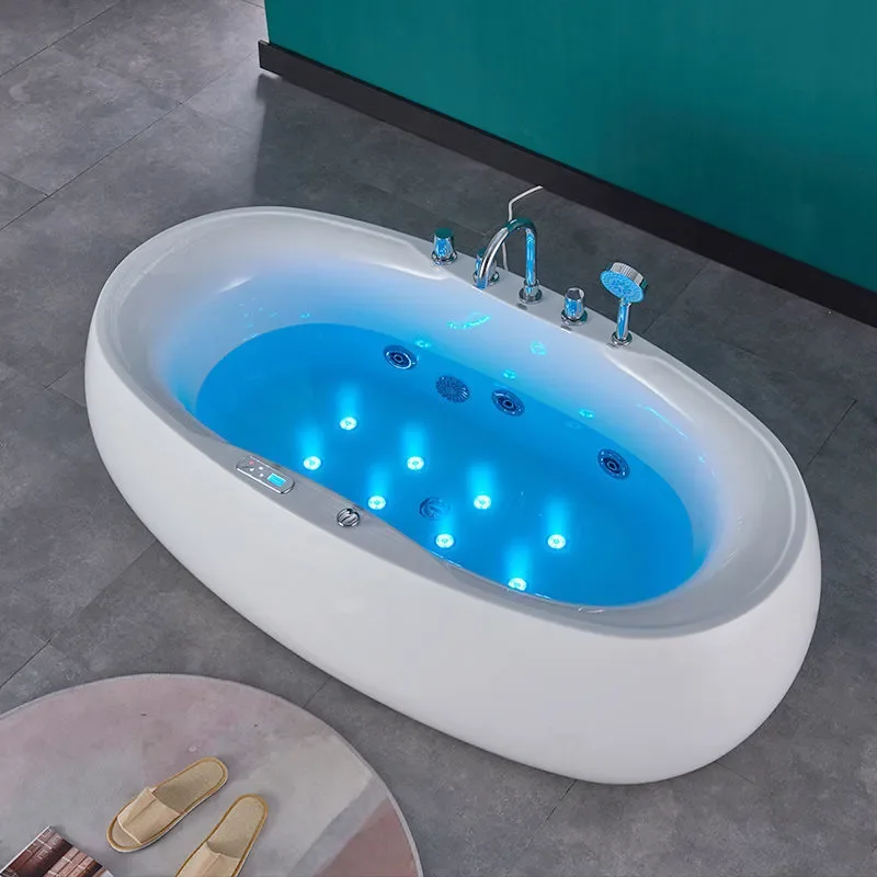 Free Standing Round Acrylic Bathtub Adult Household Luxury Jacuzzi with Thermostatic Heating Smart Vertical Design