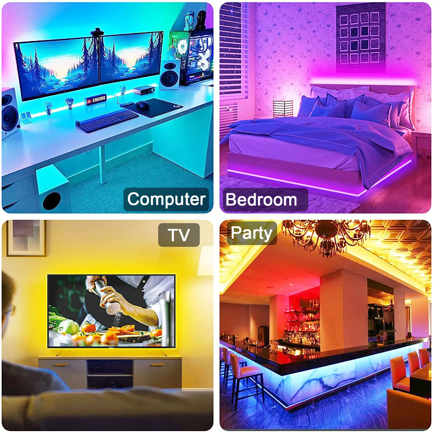 Bluetooth App Control LED Strip Light, Fita flexível USB, Fita de diodo para TV Backlight, Decoração do quarto de casa, RGB 5050, 5V