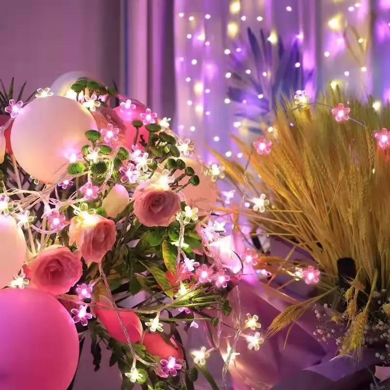 LED Cherry Blossom String Lights, quarto, varanda, estrela, menina, coração, festival, luz noturna, decoração