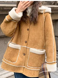 Autumn Winter New Hooded Lamb Wool Coat Sheepskin Fur Suede Parka Thickened Cardigan Motorcycle Leather Jacket