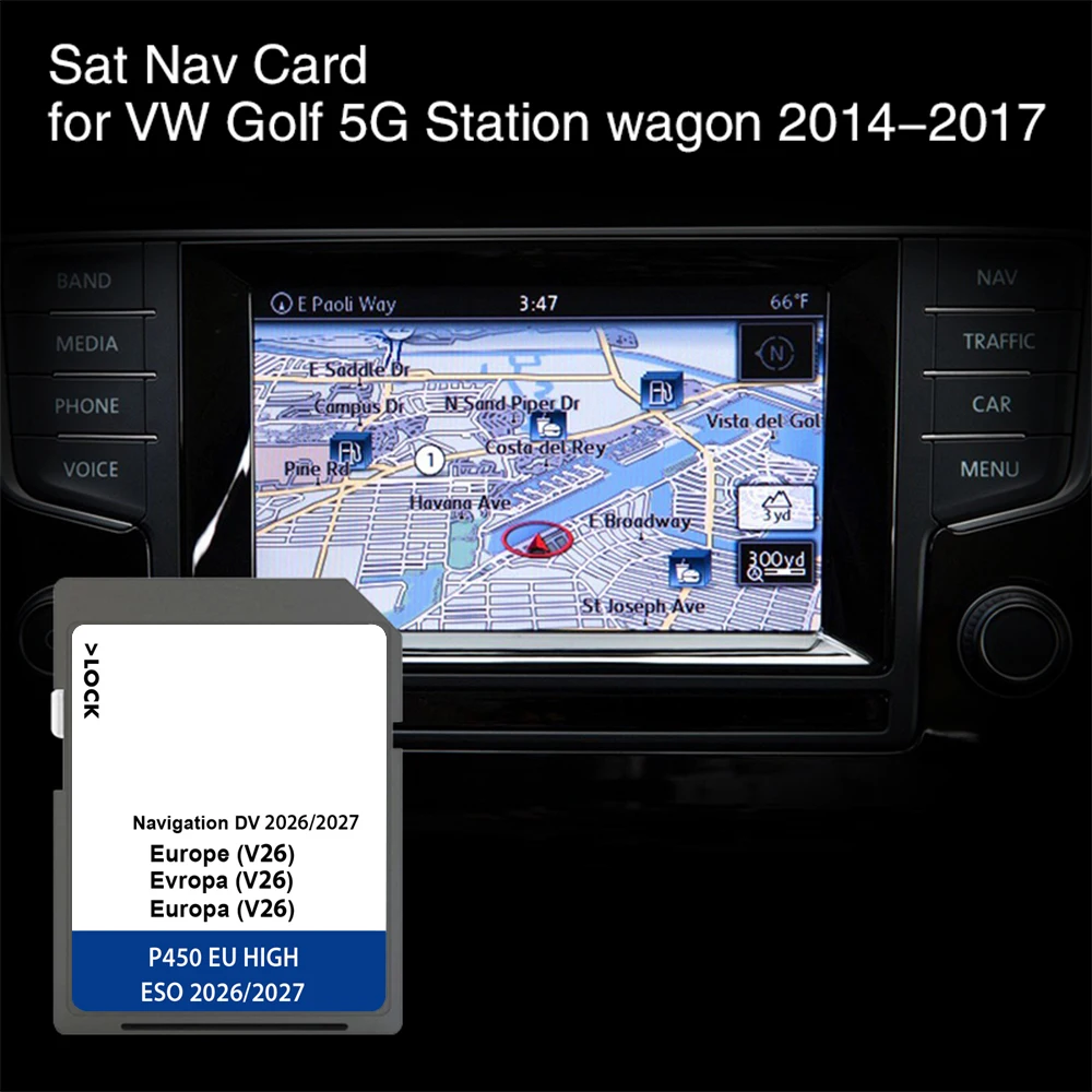 Compatibilidad para Volkswagen Golf 5G de 2014 a 2017, funda para vagón de estación de coche, mapas de Países Bajos, España, Grecia, tarjeta SD GPS