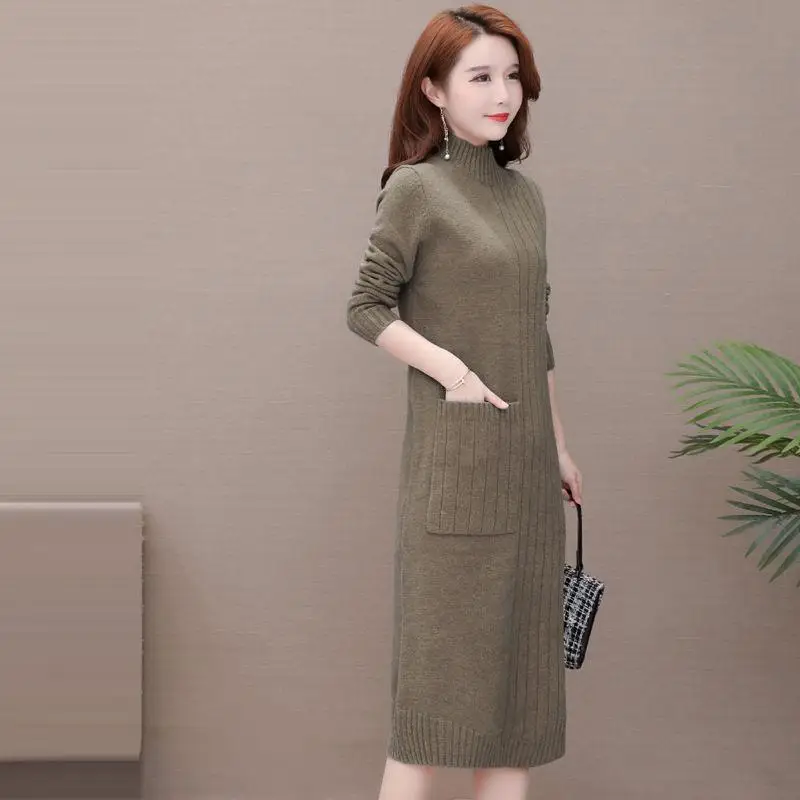 Women Turtleneck Sweater Autumn Winter Solid Elegant Thick Warm Long Sleeve Knitted Pullovers Dress Ladies Casual Basic Jumpers