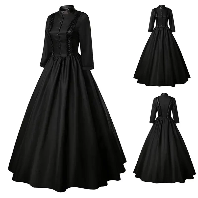 Medieval Victorian Retro Princess Cosplay Costume For Women Halloween Court Royal Gothic Elegant Vampire Bride Swing Dress