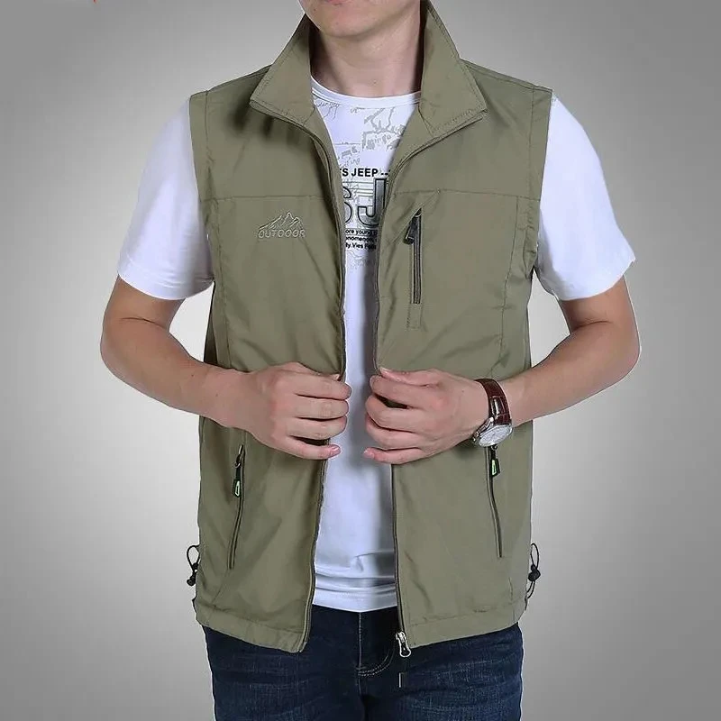 Colete dos homens casaco de verão tático fino casual gilet outwear multi bolso pesca viagem colete jaqueta masculino novo chalecos