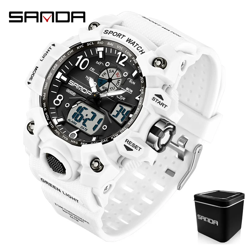 SANDA-Montre électronique LED extérieure multifonctionnelle pour hommes et femmes, montre-bracelet de sport étanche, mode décontractée pour couple, 5 bars, 3169, 3306