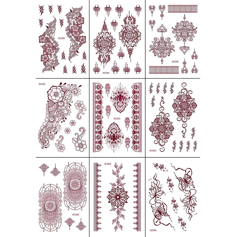 ملصقات موقع قران حمراء، ملصقات وشم الحناء، شارات نقل المياه، الساقين، الذراع، شارات وشم الحناء الحمراء، وشم الدانتيل المقاوم للماء