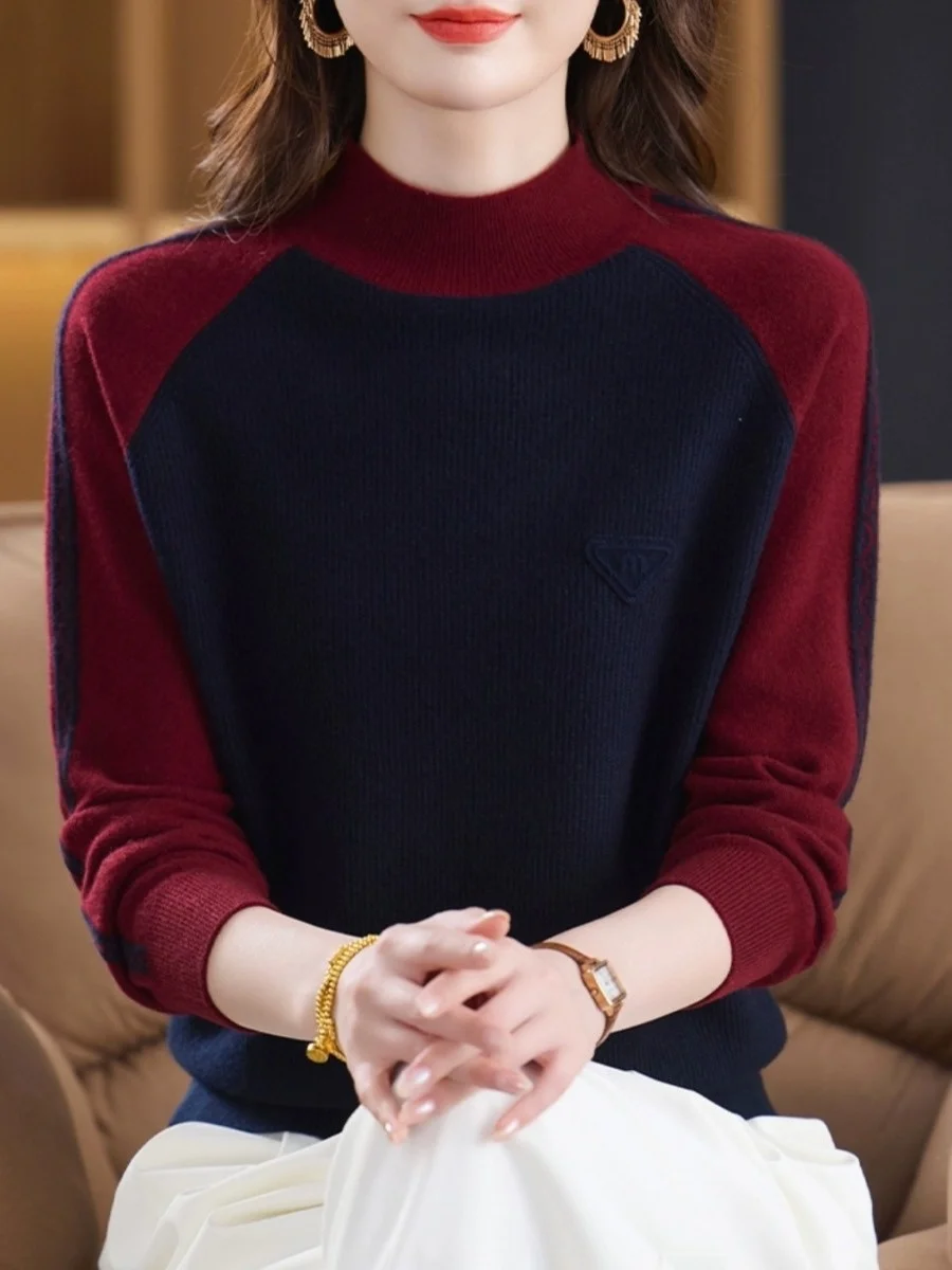 سترة محبوكة للأم من Faionable قاعدة irt Color Blo f بياقة عالية كاجوال Sle من الصوف الناعم مزيج شتوي طويل Sve