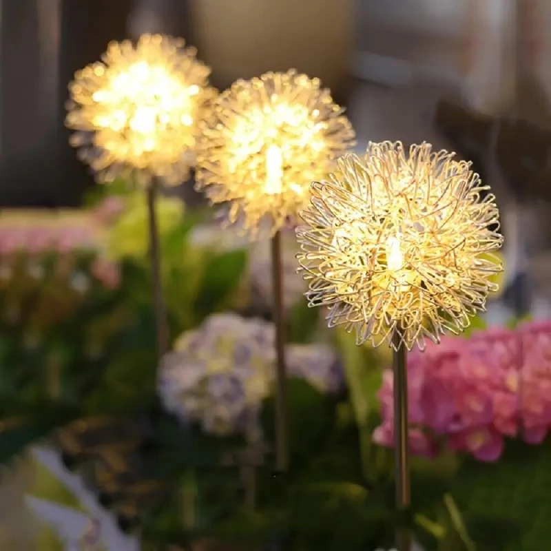 Solar Aluminum Wire Dandelion Lawn Lights, IP65 Waterproof LED Garden Stake Lights, Auto On/Off Light Sensor Firework Ball Lamps