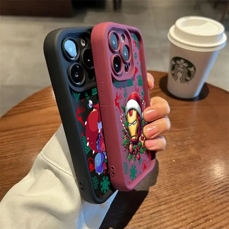 Christmas Marvels Spaiderman Soft Silicone Case For iPhone 17 11 15 16 13 Pro Max 14 Plus 12Pro 16E 17AIR Shockproof Phone Cover