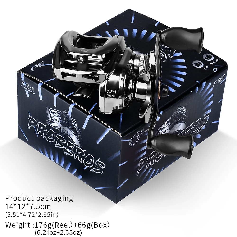 PROBEROS Angelrolle Cast Drum Wheel 8 kg/18lb Drag Bait Casting Reel 7,2:1 5+1BB 176g Baitcasting Reel Angelzubehör – Detail 17