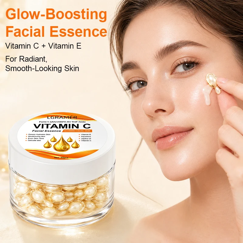Cápsulas de Essência Iluminadora com Vitamina C, Essência Facial Hidratante Anti-Envelhecimento, Cápsulas de Cuidado da Pele Firmadoras Adequadas para