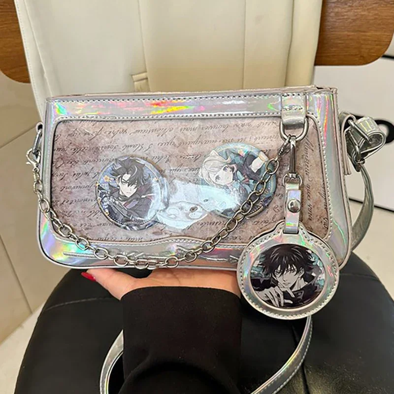 HAEX Y2K kadınlar Ita çanta moda estetik göz kamaştırıcı E kız Crossbody omuz çantaları Punk zincirler alt kültür DIY rozeti Bolso Mujer