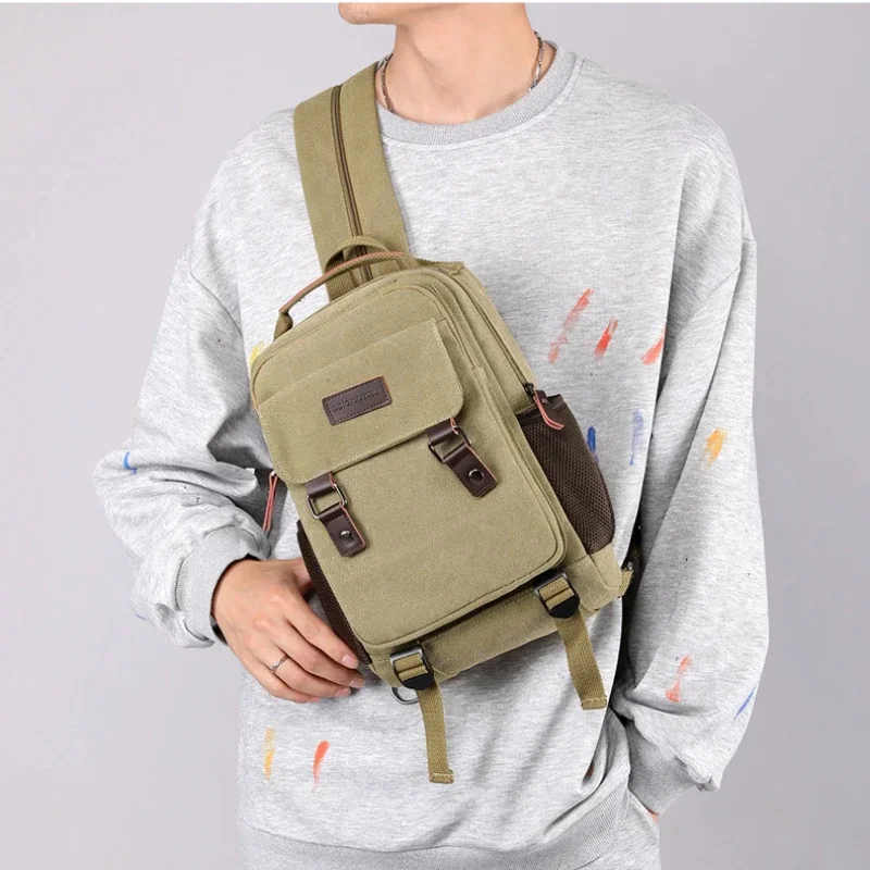 Small Mens Backpack Canvas Casual Backpacks for Men 2024 Mini Male School Bag Rucksack Man Multi-function Crossbody Bag Travel