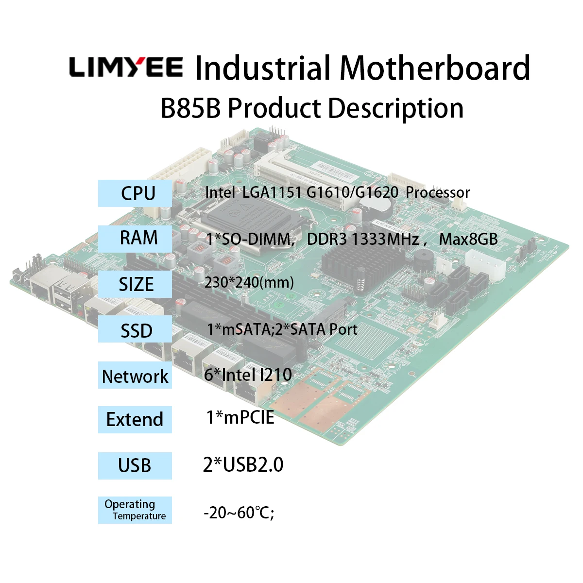 Встроенная промышленная материнская плата сетевой безопасности B85B Mini Itx Softrouter Intell i210 6Lan 1000M