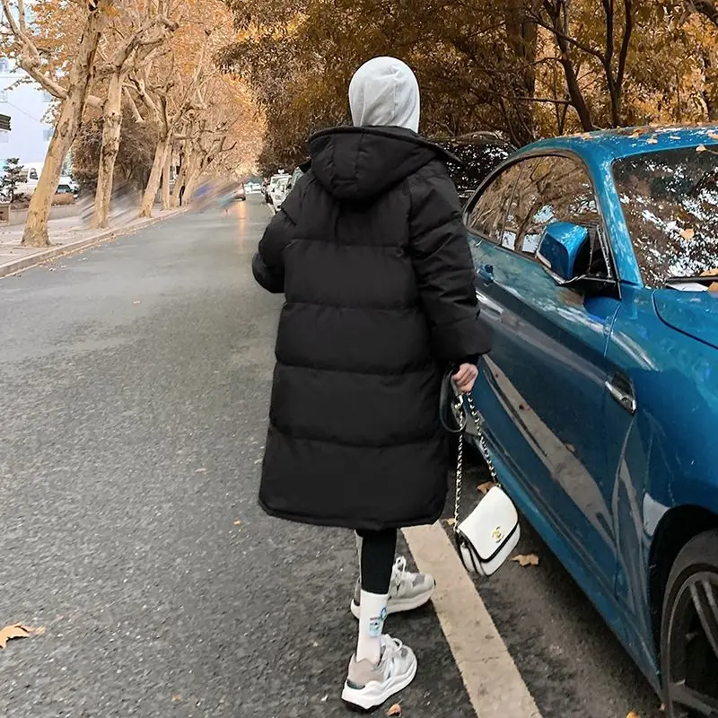2023 New Women Down Cotton Coat Winter Jacket Female Mid Length Version Versatile Parkas Loose Thick Outwear Hooded Overcoat