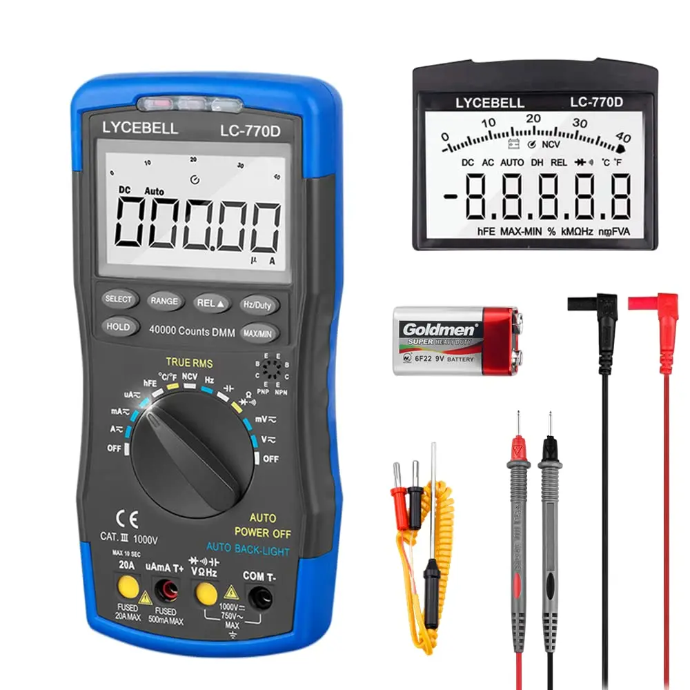 LC-770D Digital Multimeter TRMS 40000 Counts - AC/DC Voltage Tester, Ammeter, Resistance, Capacitance, Frequency Measurement