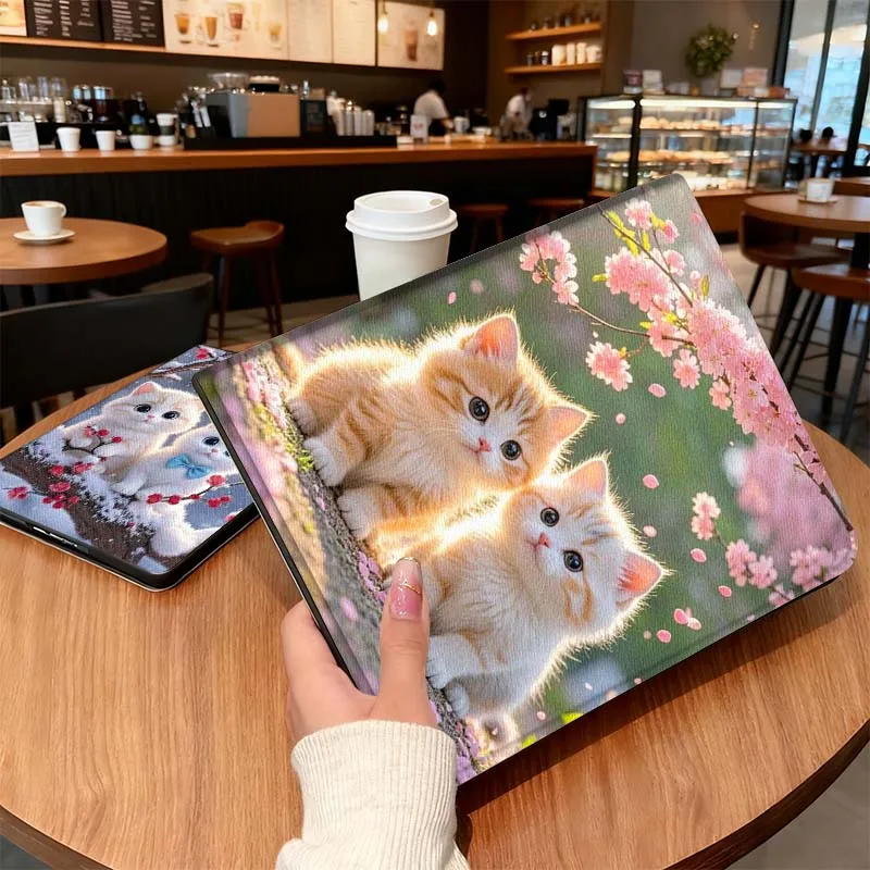

Cartoon Cherry Blossom Kitten Tablet Case For iPad Pro Air 5th 6th 7th 13 M3 M4 M5 12.9 13.3 inch 2018 2022 2024 2025