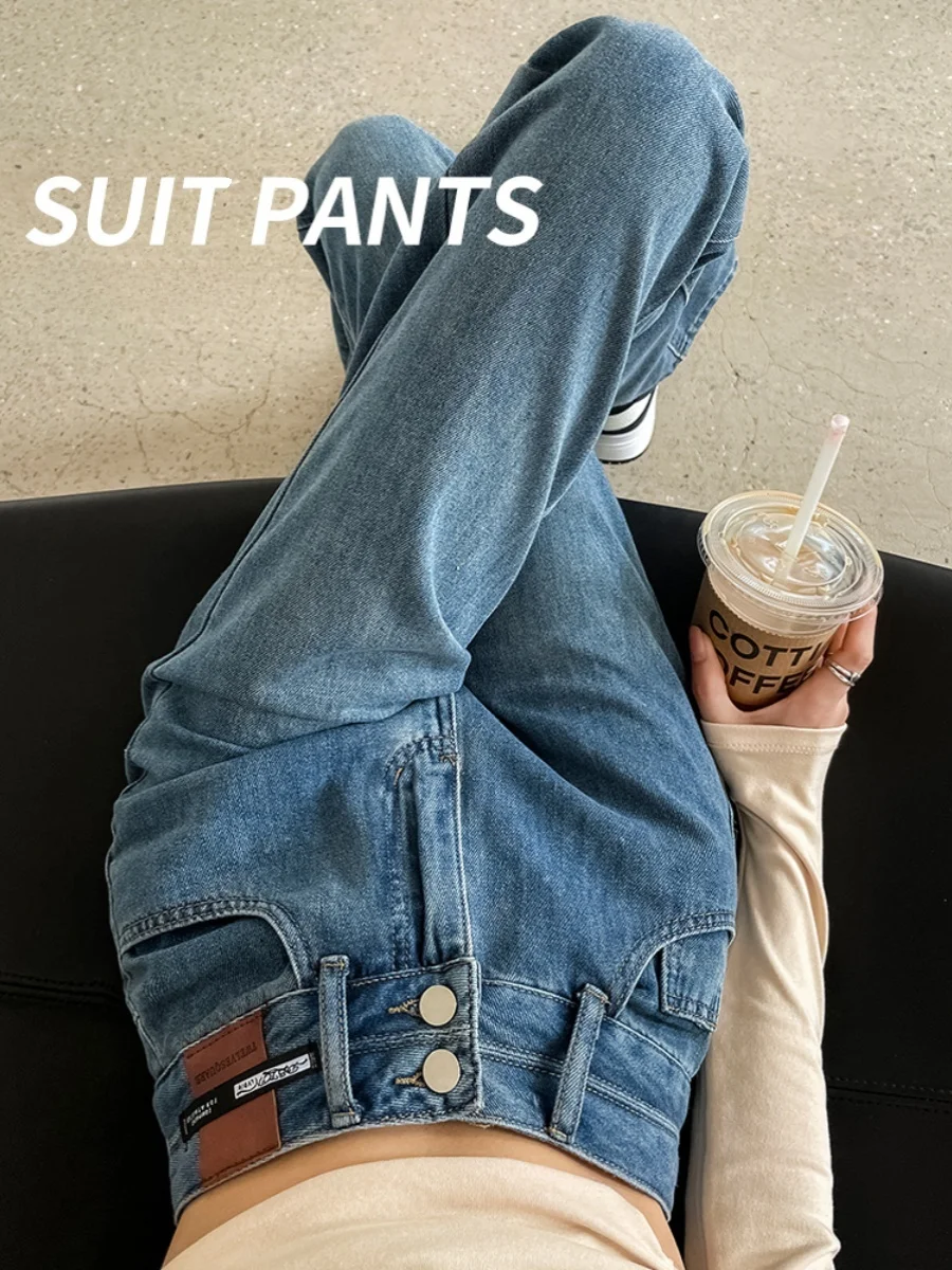 

Прямые брюки с высокой талией, свободный крой, летние тонкие новые большие размеры, длина до пола, узкая версия, широкие джинсы, женские джинсовые брюки