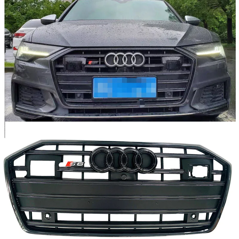 For 2019-2023 New A6L Modified S6 Grille C8S6 Front Grille Black Warrior Sports Front Face Cool Black