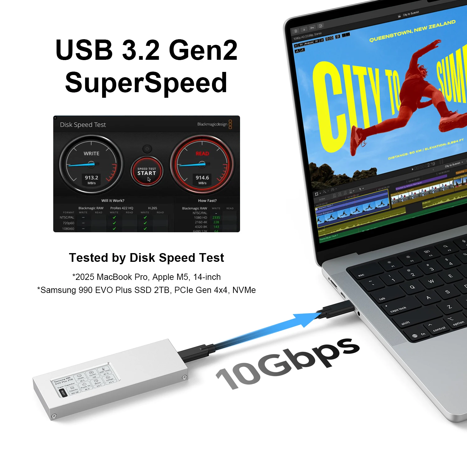 M.2 NVMe SSD Enclosure with E-Ink Display 10Gbps Ink Screen Aluminum External SSD Case for  Windows PC MacBook Laptop Desktop