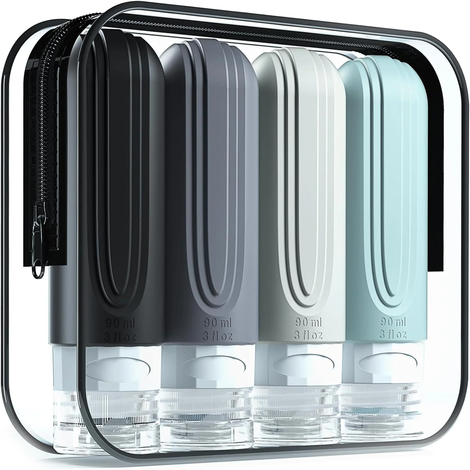 90ml 4pcs, Travel Bottle Set Leak-Proof Silicone Dispenser 4-Piece Kit, Squeeze Wash Container, Portable Travel Essential,