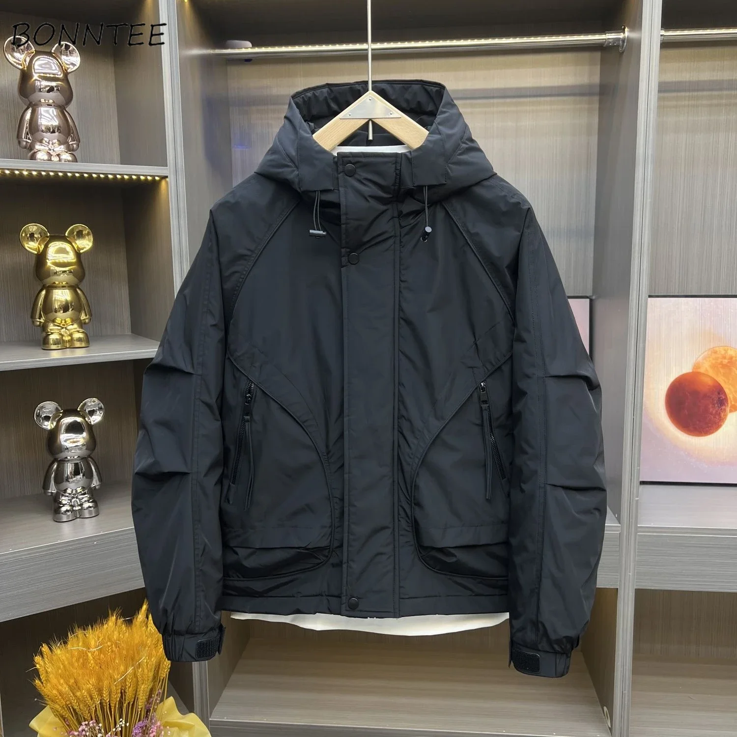 

Hooded Jackets Men Zipper-up Cool Baggy Coats Casual All-match Handsome Korean Style Stylish Windbreak Simple Autumn Winter New