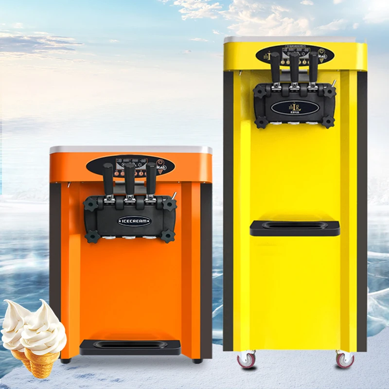 Soft Ice Cream Machine Commercial Stainless Steel Body Vertical Three-Head High-Capacity Automatic Cleaning High-Power Motor