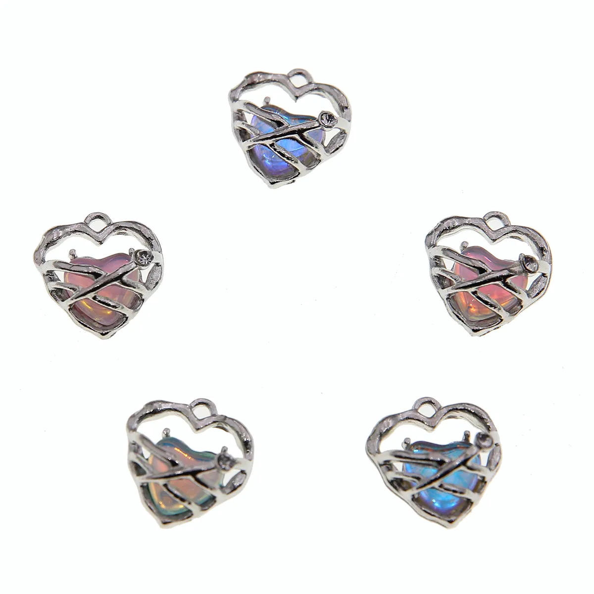 50pcs Fashion Hollow Heart Shaped Rhinestone Metal Pendant DIY Fairy Style Necklace Earrings Craft Jewelry Making Accessories