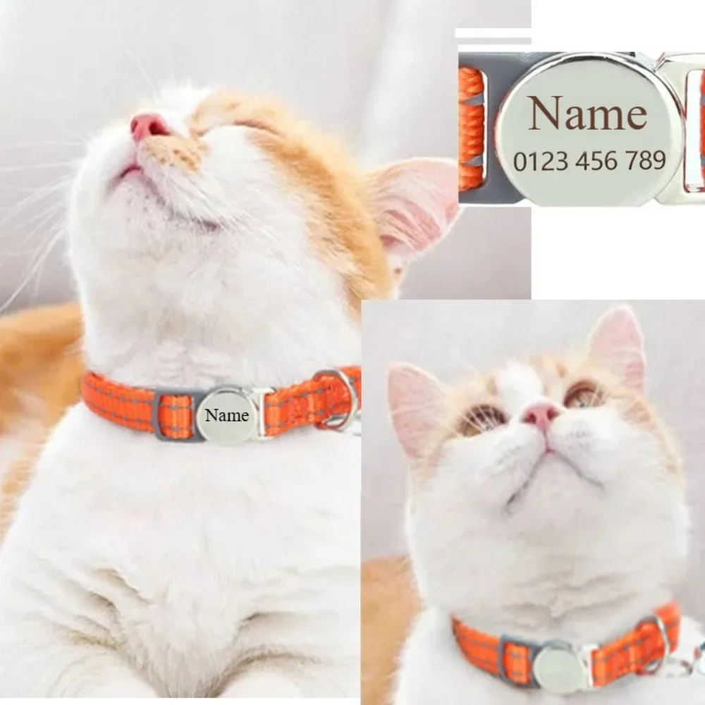 

Custom Free Engraved Pet ID Nameplate Cat Collar Personalized Reflective Kitten Puppy Collars Anti-lost Safety Buckle Necklace