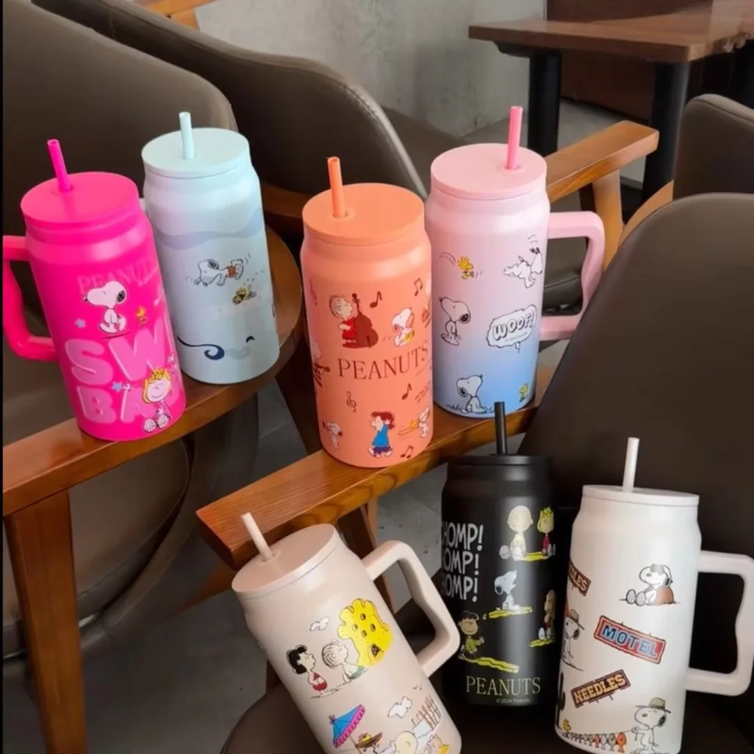 SNP Kawaii Thermosbecher aus Edelstahl mit großem Fassungsvermögen und Strohhalm, tragbarer Outdoor-Kaffee- und Wasserbecher für den täglichen Gebrauch, Reisegeschenk