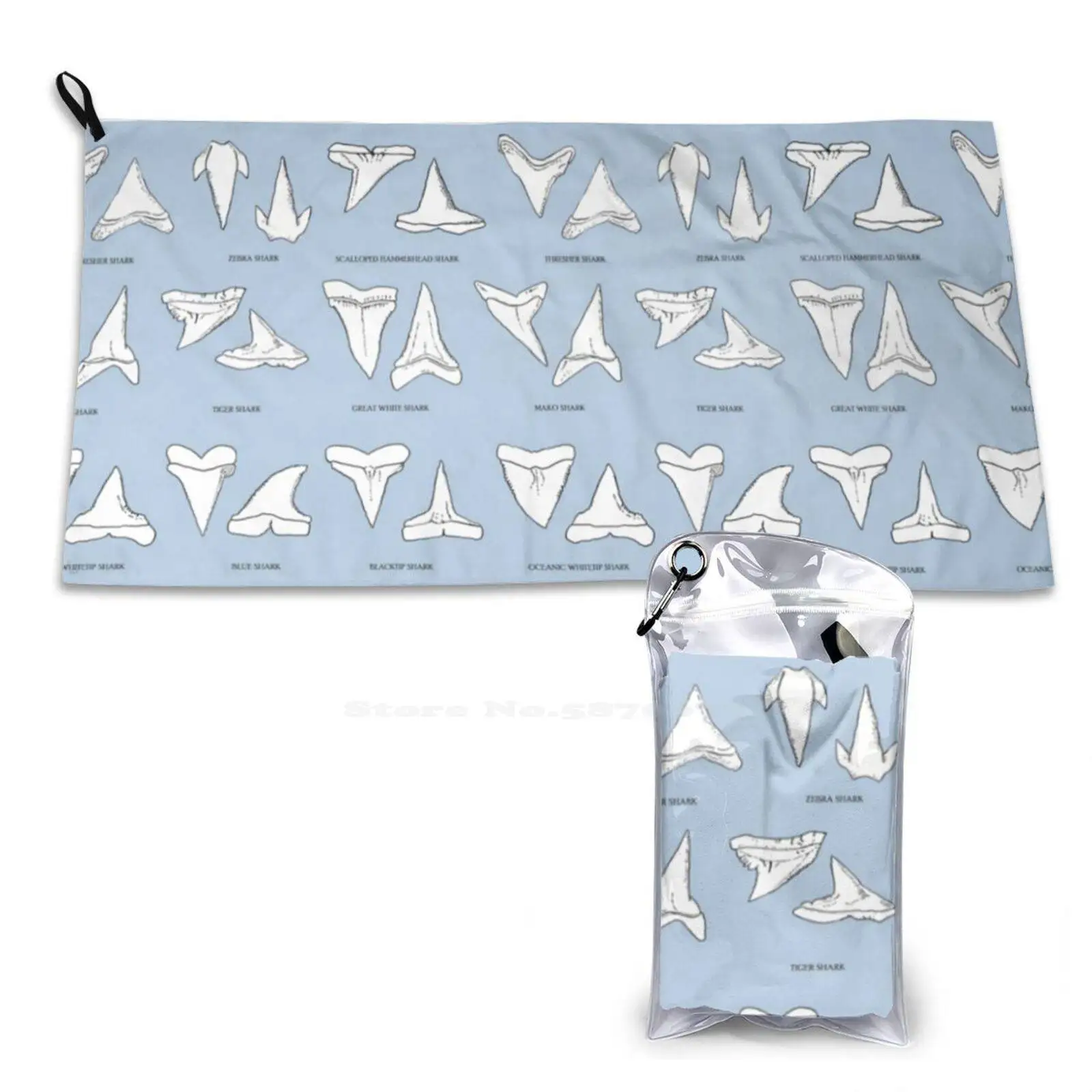 Shark Teeth Print Washcloth Beach Towel Travel Tooth Sharkteeth Whiteshark Makoshark Tigershark Leopardshark Blueshark