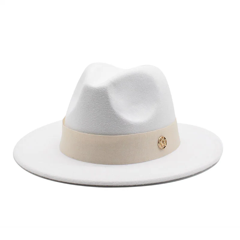 Cross Border British Retro Wide Brim White Pure Wool Top Hat Fashion All Match Casual Fedora Hat Female Autumn And Winter Wild