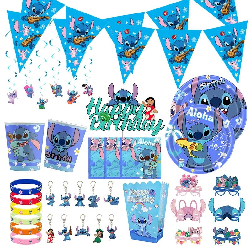 Articoli per feste Stitch per bambini Lilo e Stitch Decorazioni per feste di compleanno Palloncini Banner Tovaglia Sfondo Stoviglie