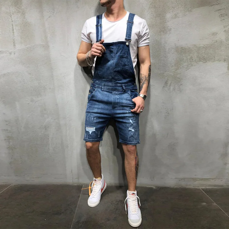 

Men's Jeans Rompers Fashionable Suspenders Bibs Denim Jumpsuits Tore Overalls Shorts Pantalones Vaqueros Hombre