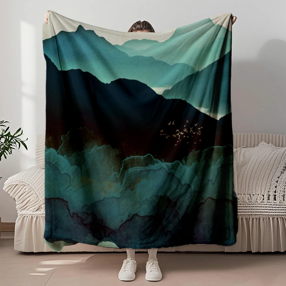 

Ethnic Tribal Flannel Blanket Indigo Mountains Bedsheet Coverlet Blankets For Airbnb Hosts Airplane With Breathable Durable