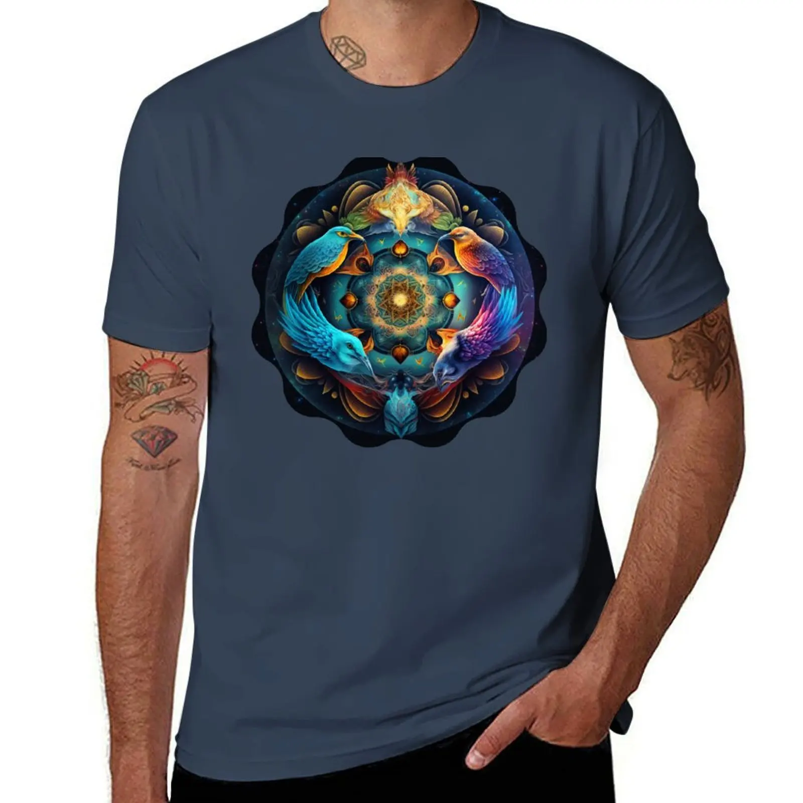 

Pattern birds flower solar fish animal universe system of insects mysterious T-Shirt Trendy Casual Short Sleeve Shirt