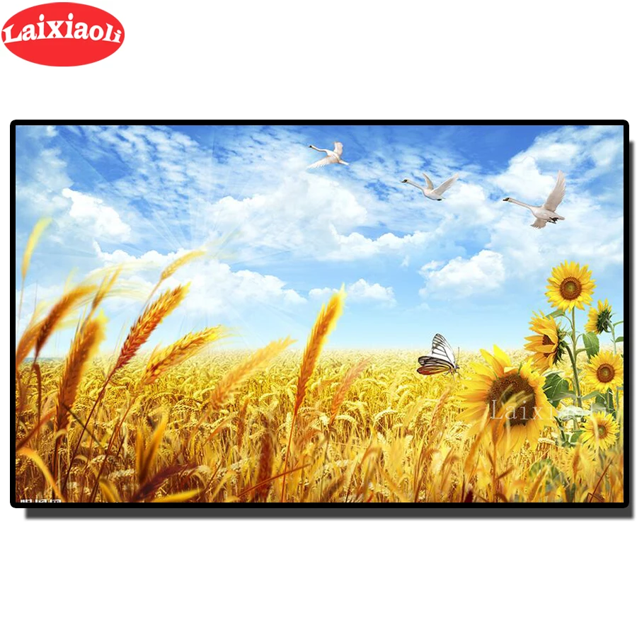 5D DIY full square diamond painting mosaic gold Corn field diamond rhinestone embroidery cross stitch full display home decor