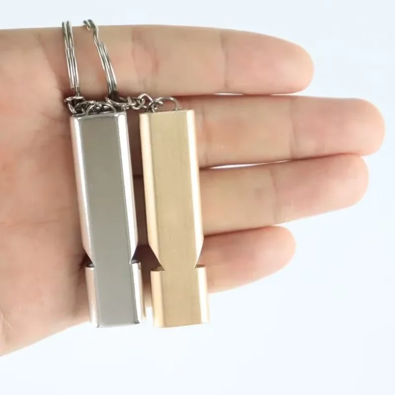 Flat Metal Dual-Frequency Survival Whistle Double Tube High Pitch Loud Whistle for Outdoor Rescue