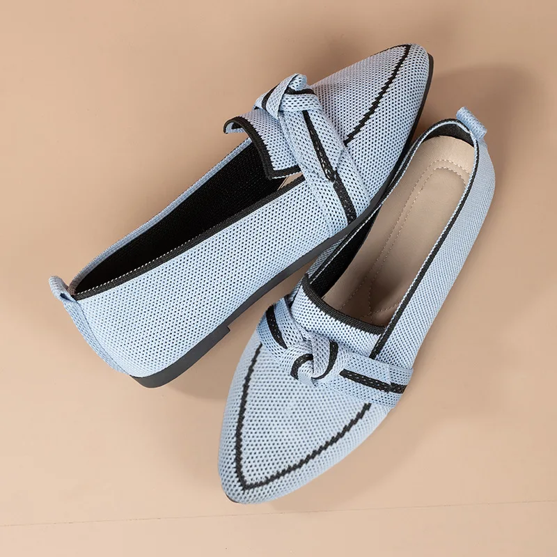 Damen-Flats 2026 Neue Gestrickte Slipper Atmungsaktive Bequeme Einfarbige Schuhe Lässige Spitzzehen-Wanderschuhe Sneakers für Damen – Detail 23