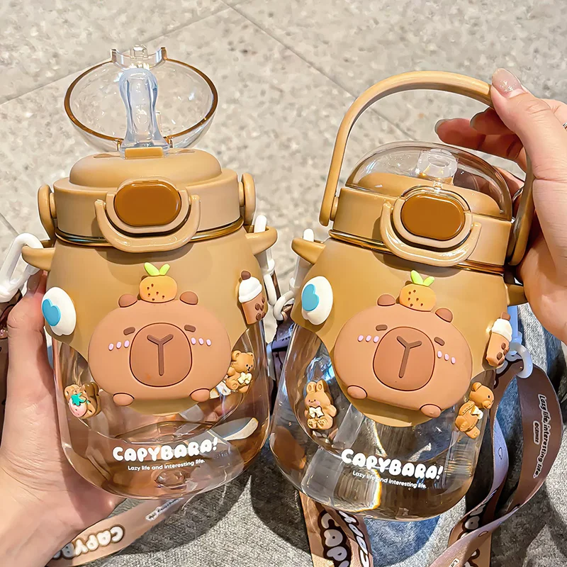 

Cute Cartoon Children Plastic Water Bottle With Straw Girls Portable Outdoor School Large Capacity Big Belly Drinking Water Cup