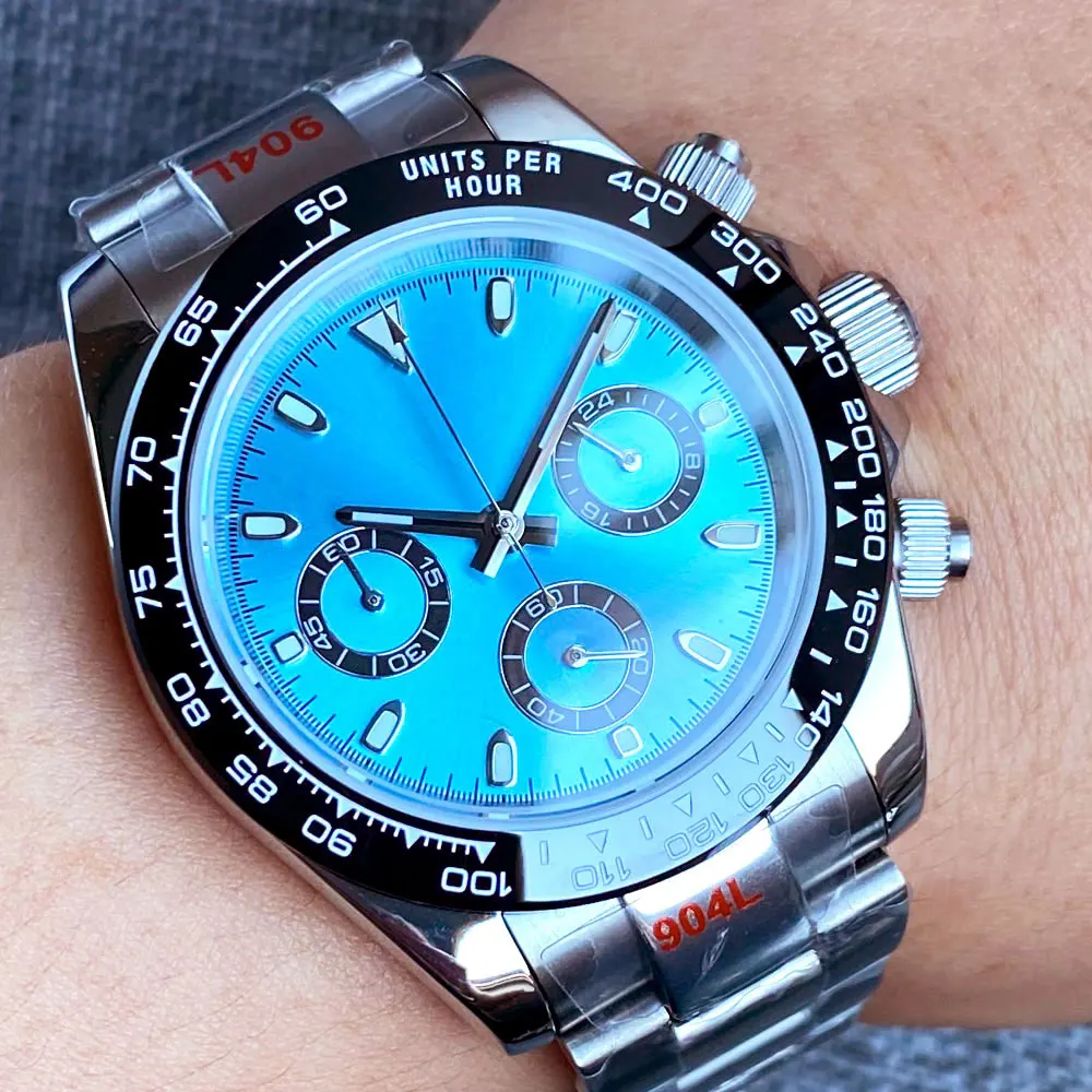 Mulitifunction Speed Chronograph Speed Watch for Men Green Nologo Sport VK63 Movement Vintage Clock Three Eye Dial DIY Logo