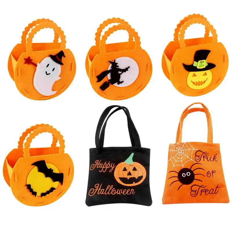 Halloween Candy Bags Felt Cloth Goodie Bag With Handles Portable Pumpkin Cookie Sugar Bag Kindergarten Handmade Candy Bags