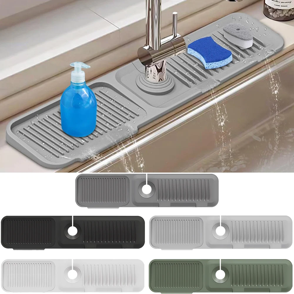 Sink Splash Guard Mat 24 inch, Silicone Kitchen Sink Protector Mat with 5° Slope Drain, Faucet Water Splash Stopper for Stainles